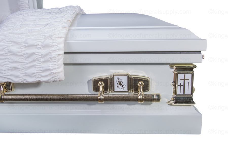 WHITE CROSS metal funeral casket